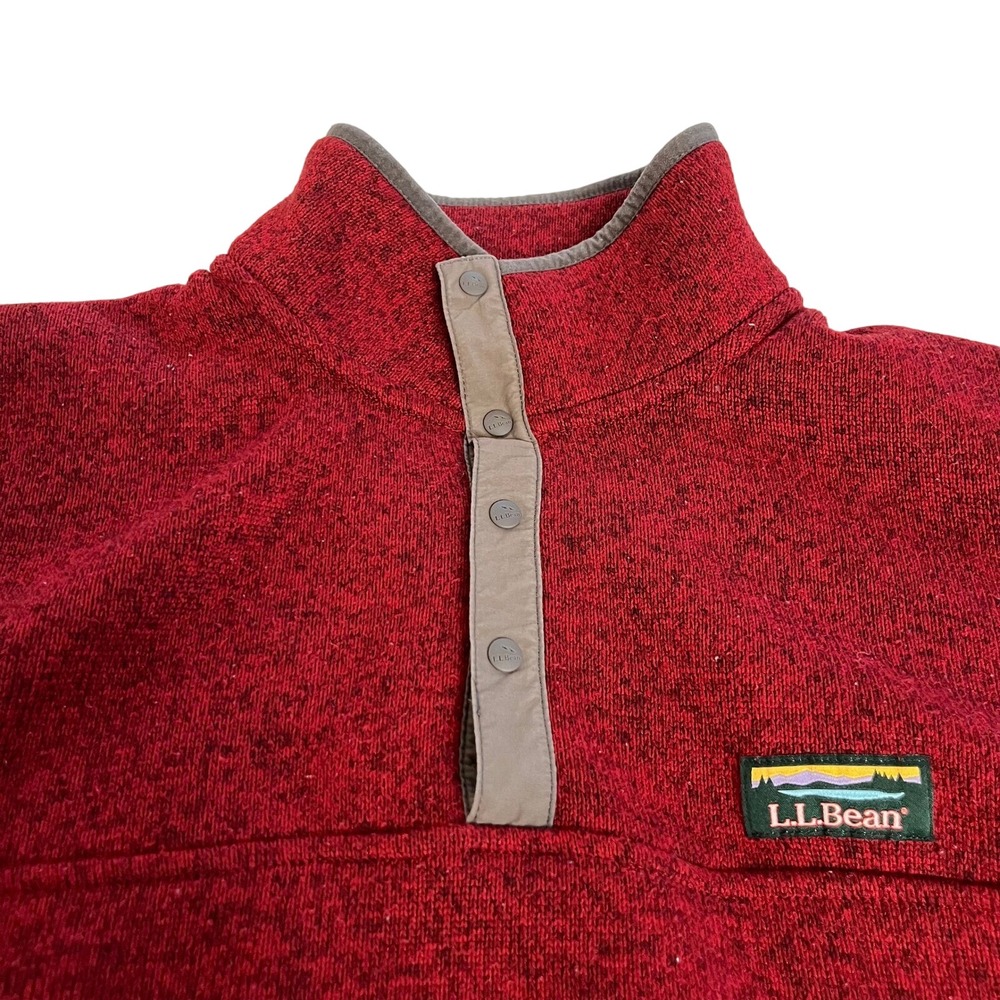LL Bean Men's Red Speckled Sweater‎ Fleece Snap Neck Pullover Size S Reg